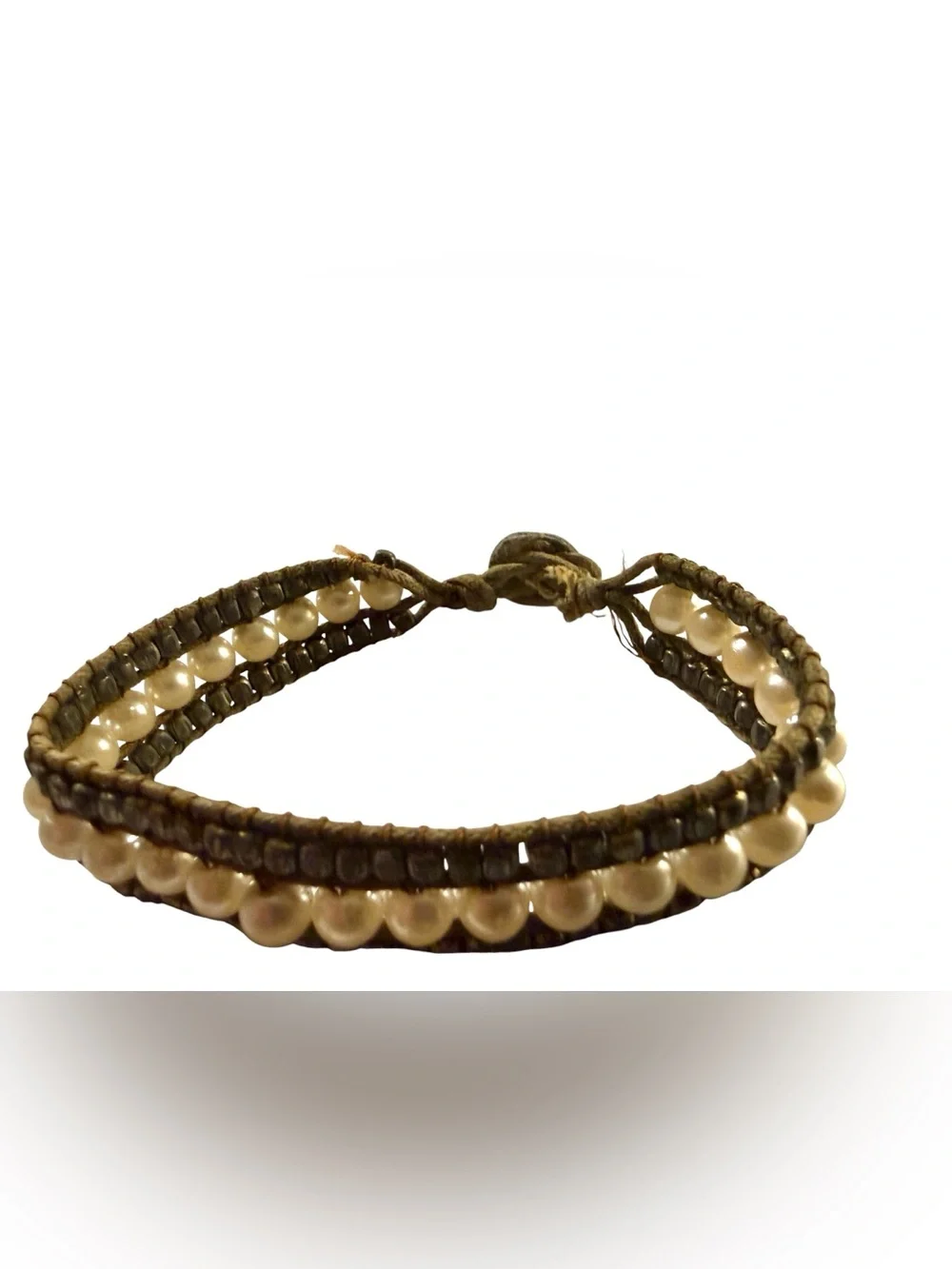 AE Vintage Pearl & Hematite Jute Wrap Bracelet